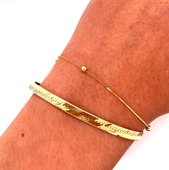 Vintage 1990's 14k yellow gold herringbone bracel… - image 7