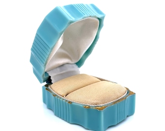 Vintage Ring Box - Turquoise Blue-Cream