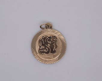 Vintage 14k yellow gold girls head disc charm