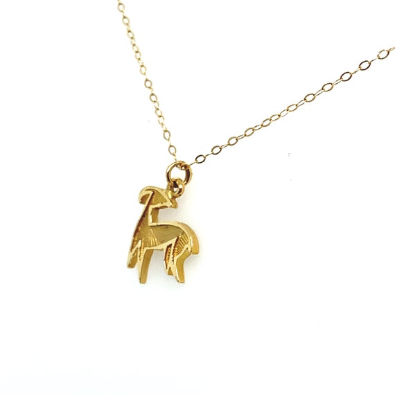 Vintage 14k yellow gold Aries charm necklace - image 3