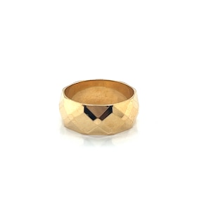 Vintage 14k Yellow Gold Wide Band with Geometric Faceted Design