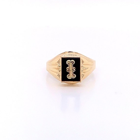 Vintage 1940's 10k yellow gold onyx initial I ring - image 1