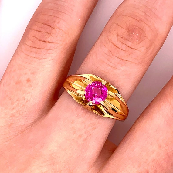 Vintage 1940's 14k yellow gold round pink stone s… - image 10