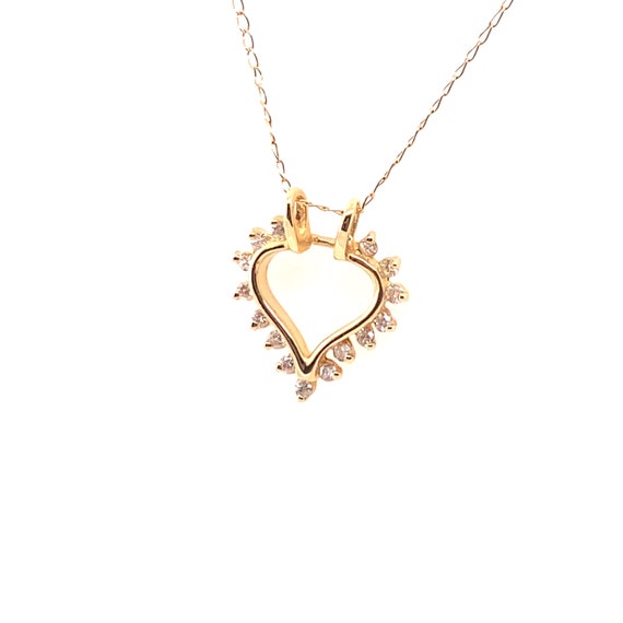 Vintage 1970's 14k yellow gold diamond heart pend… - image 2