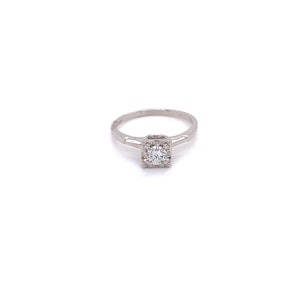 Vintage 1950&#39;s 14k White Gold Diamond Solitaire Baguette Design Engagement Ring .26ct