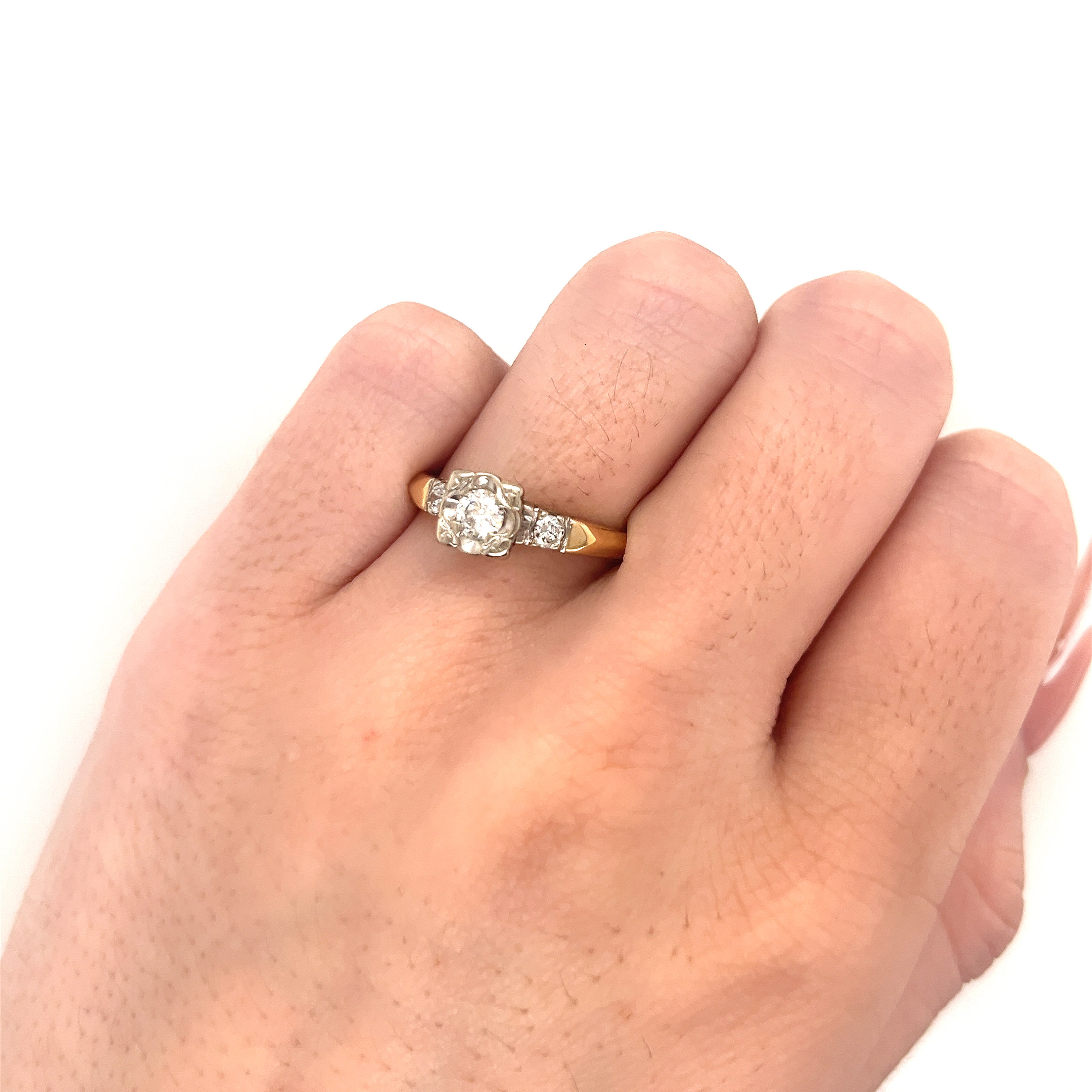 Vintage 1950's 14K Yellow Gold Diamond 3 Stone Engagement Ring