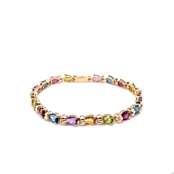 Rainbow Bezel Set White Gold Gemstone Bracelet - Afrogem Jewellers