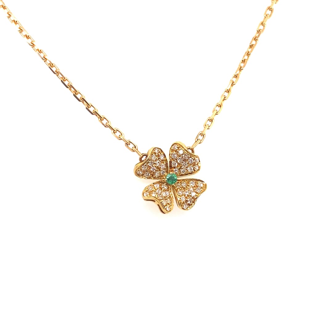 Vintage 18k Yellow Gold Diamond and Emerald Four Leaf Clover Pendant - Etsy