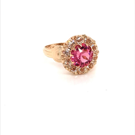 Vintage 1940's 10k yellow gold pink stone ring - image 2