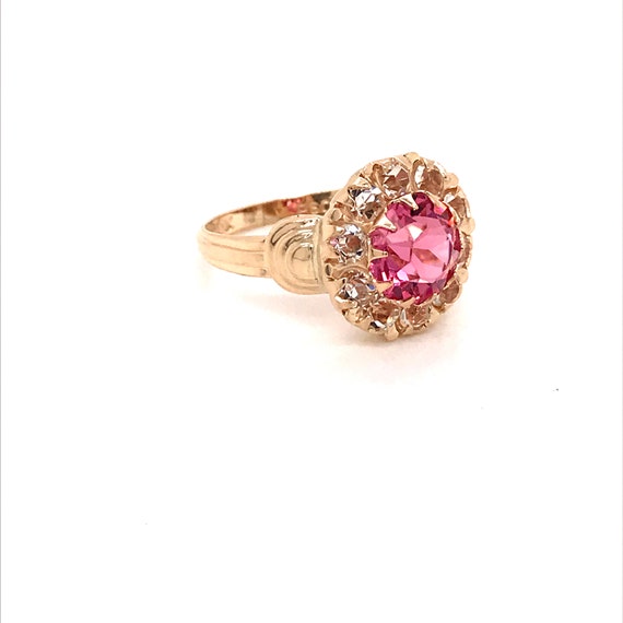 Vintage 1940's 10k yellow gold pink stone ring - image 3