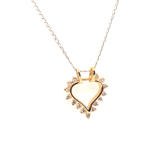 Vintage 1970's 14k yellow gold diamond heart pend… - image 1