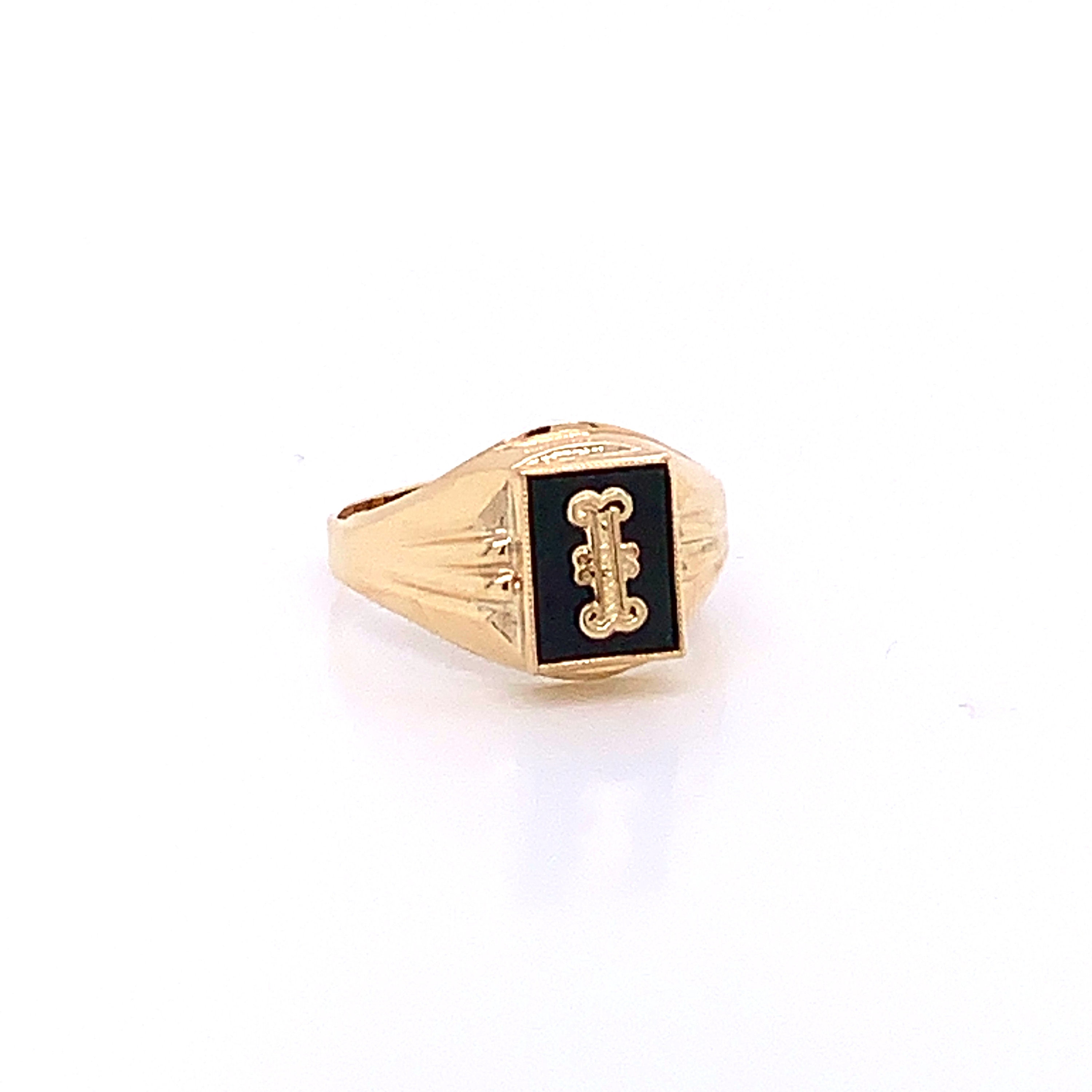 Vintage 1940's 10k Yellow Gold Onyx Initial I Ring - Etsy