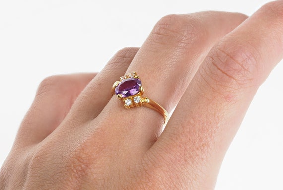 Vintage 1940's 10k Yellow Gold Oval Purple Stone … - image 3