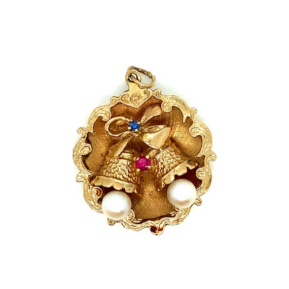 Vintage 14k yellow gold wedding bells charm with … - image 1