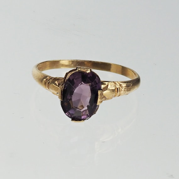 Vintage 1940s 10k gold purple stone ring - image 3