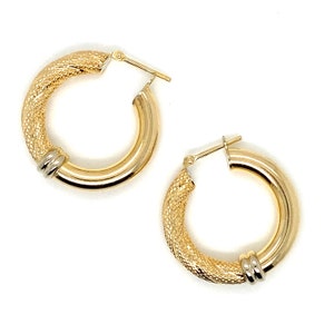 Vintage 14k yellow gold pair textured and shiny hoop earring
