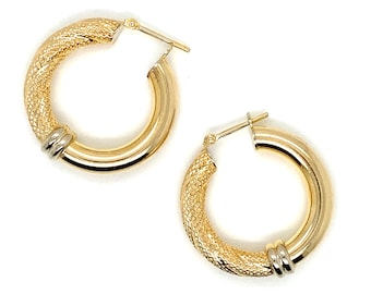 Vintage 14k yellow gold dual tone hoop earrings