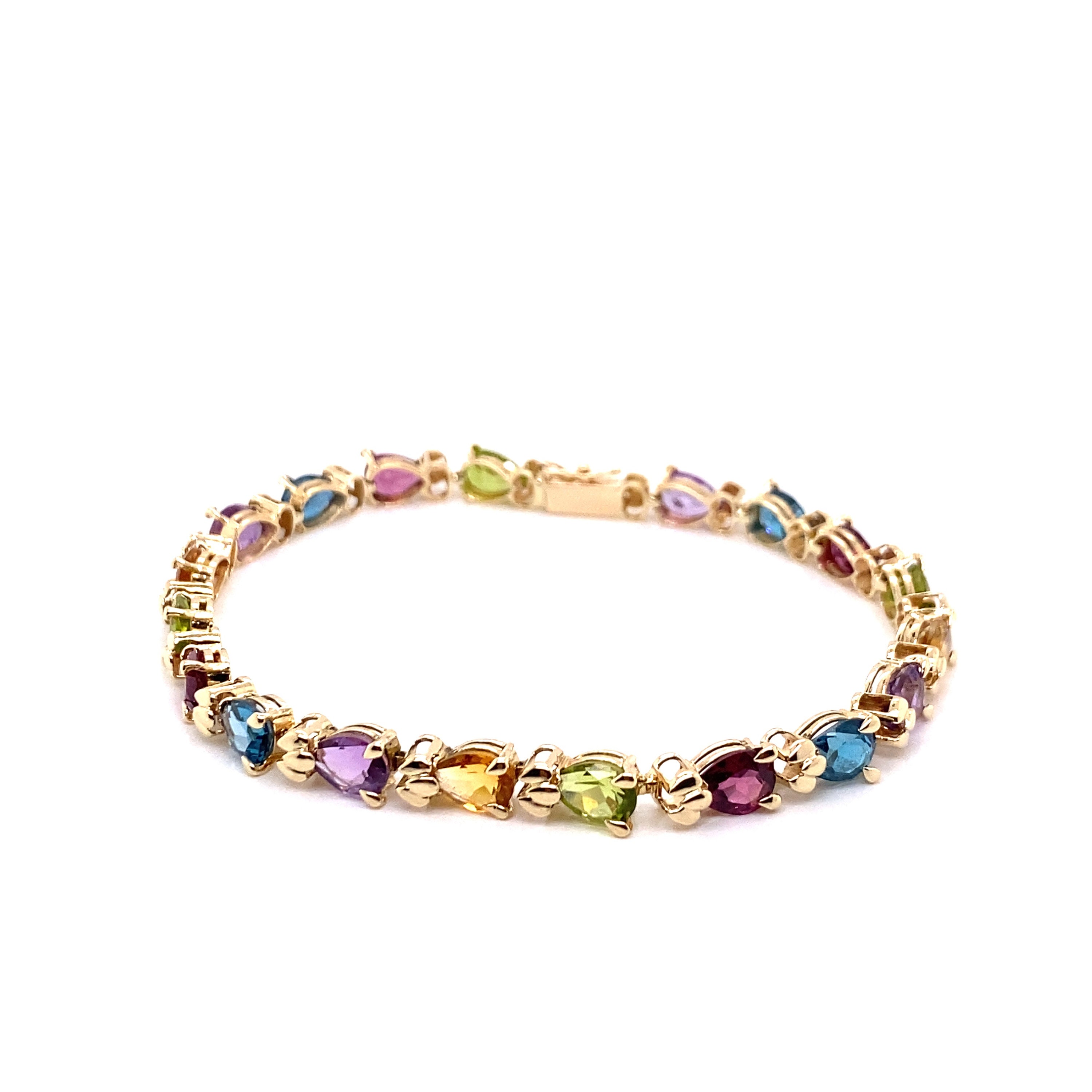 Multi Gemstone Heart Bracelet | Sparkle Society 14K Yellow Gold / Pink Enamel / Red Enamel