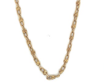 Vintage 18k Yellow Gold Italian Fancy Oval Textured Link Necklace
