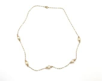 Vintage 14k yellow gold necklace with pearl stations