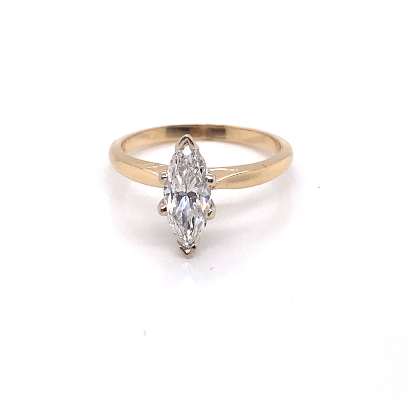 Vintage 1990’s 14k Yellow Gold Marquise Diamond Solitaire Engagement ...