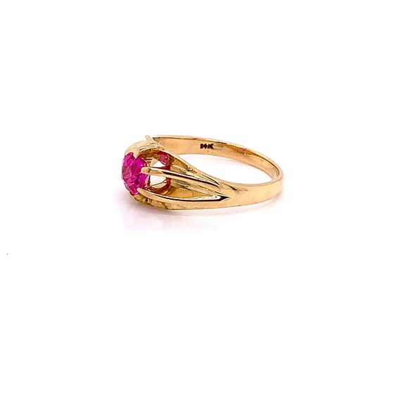 Vintage 1940's 14k yellow gold round pink stone s… - image 5