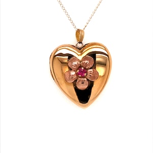 Vintage 1940's 10k Rose and Yellow Gold Flower Heart Locket With ...