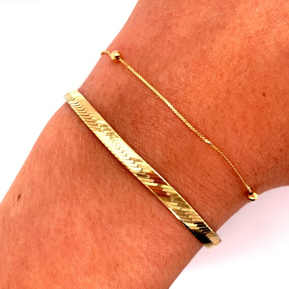 Vintage 1990's 14k yellow gold herringbone bracel… - image 8