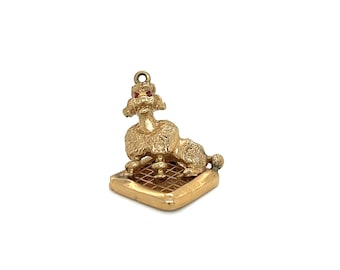 Charm vintage de caniche en oro amarillo de 14 quilates