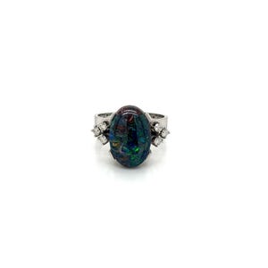 Vintage 18K White Gold Australian Boulder Opal Ring