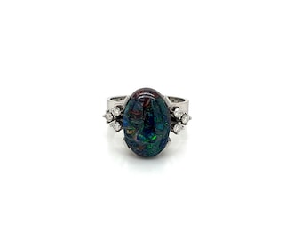 Vintage 18K White Gold Australian Boulder Opal Ring