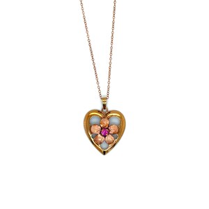 Vintage 1940&#39;s 10k Yellow Gold and Rose Gold Heart and Flower Pendant