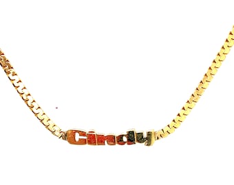 Vintage 14K Yellow Gold &quot;Cindy&quot; Name Plate Choker Necklace