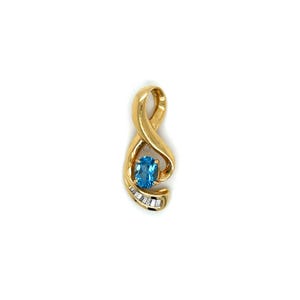 Vintage 14k Yellow Gold Blue Topaz and Diamond Slide Pendant