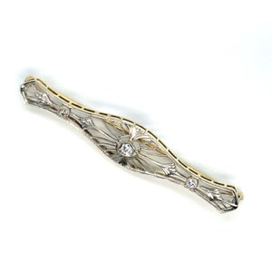 Vintage Platinum Over 14k Yellow Gold Filigree Diamond Brooch