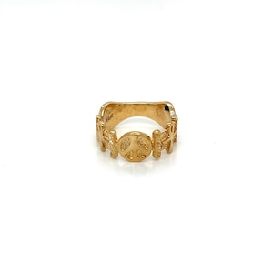 Anillo vintage de oro amarillo de 14 k con símbolo de la paz y Ankh