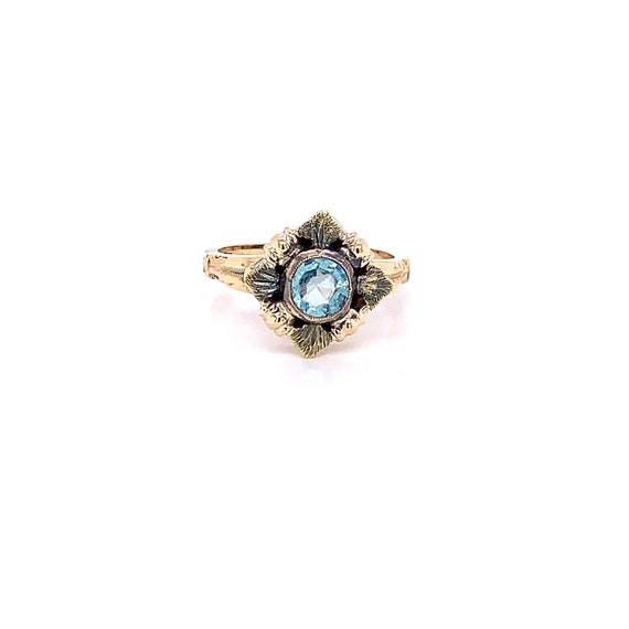 Vintage 1940's 10k yellow gold light blue stone s… - image 1