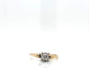 Vintage 1940's 14k Yellow Gold Old European Diamond Engagement Ring .28ct