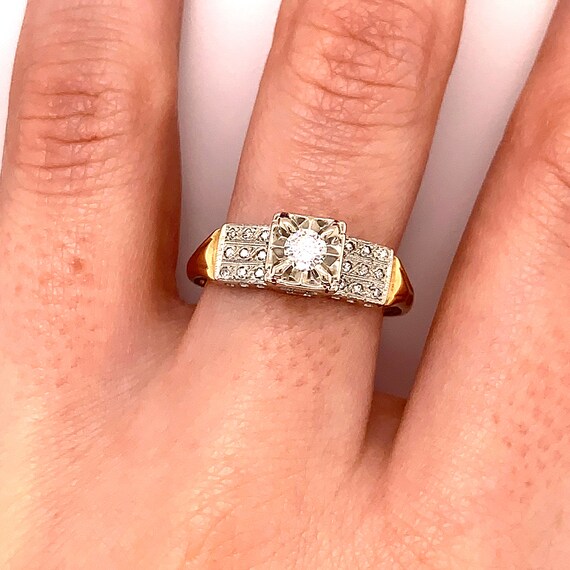 Vintage 1940s Transitional Cut Diamond Ring .15ct - image 10