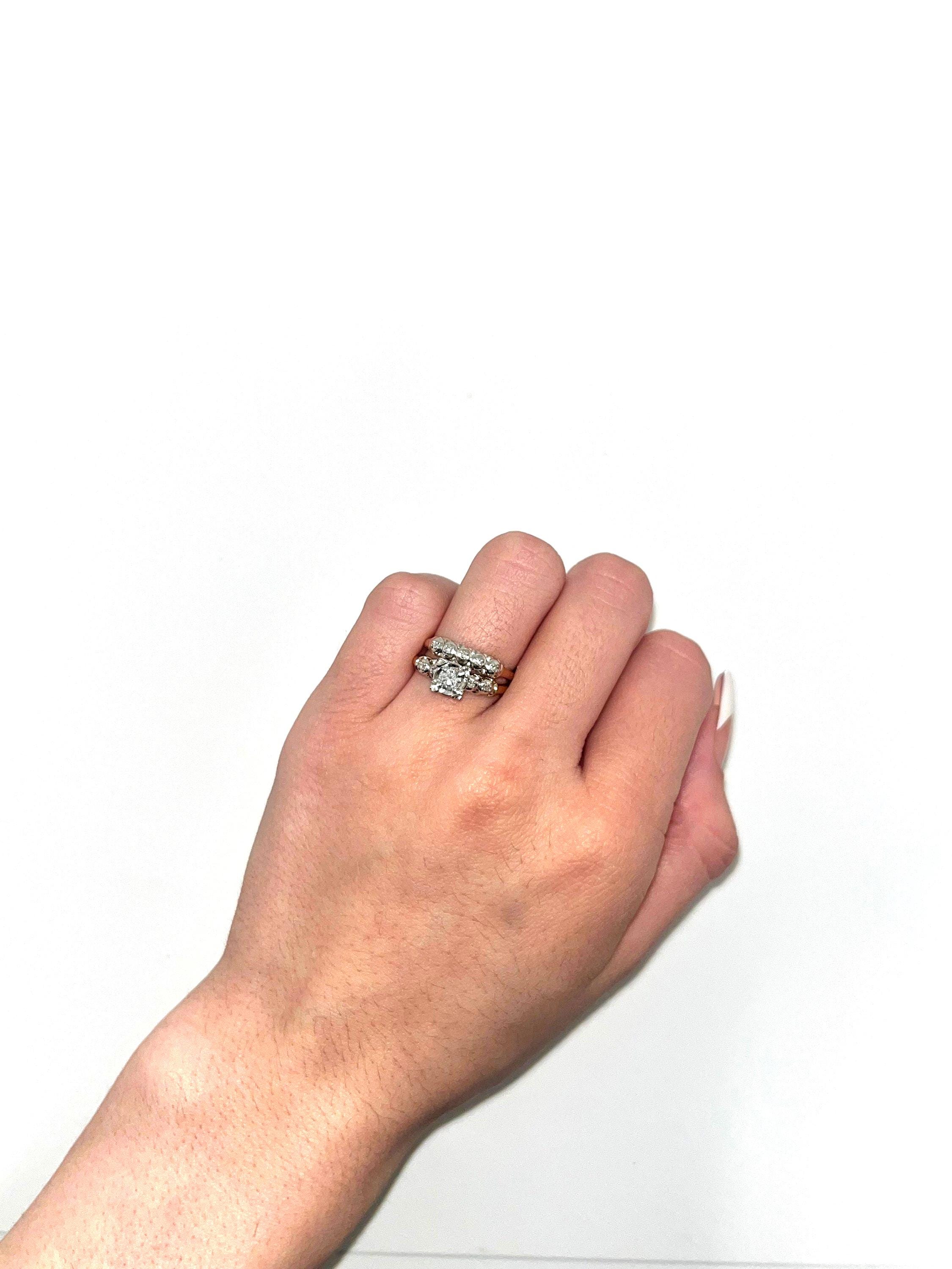 1940年代のヴィンテージダイヤモンドの婚約指輪と結婚指輪のセット