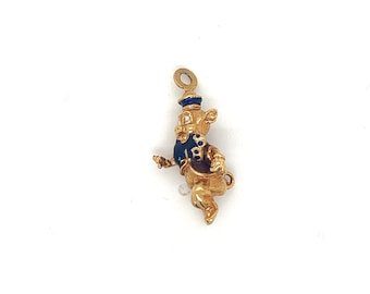 Vintage 18k Yellow Gold Pig Dressed in Enamel Costume and Hat Charm