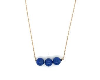 Vintage 14k Yellow Gold 8mm Lapis Bead Necklace