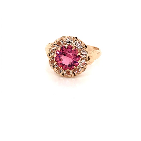 Vintage 1940's 10k yellow gold pink stone ring - image 1