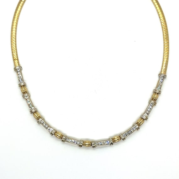Vintage 14k Yellow Gold Diamond Omega Choker Neck… - image 1