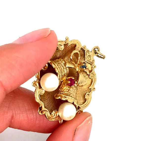 Vintage 14k yellow gold wedding bells charm with … - image 2