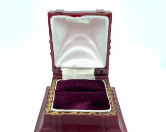 Vintage Ring Box - Wine - Burgundy Velvet Interior