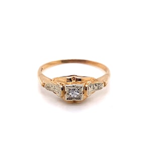 Vintage 1930’s 14k yellow gold Art Deco diamond engagement ring .04ct