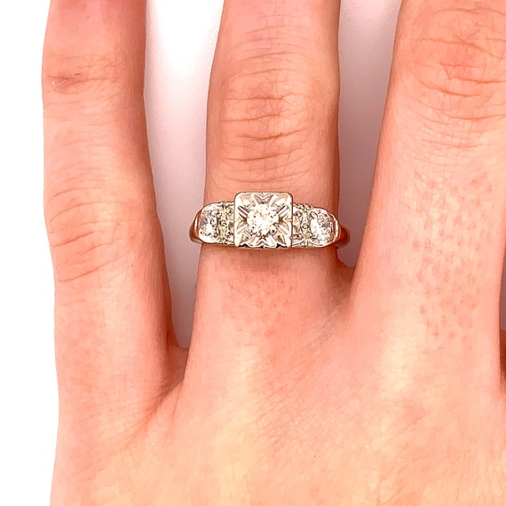 Vintage 1950s 3 Stone Diamond Engagement Ring .15… - image 10