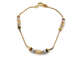 Vintage 14k Yellow Gold and White Gold Bead Bracelet
