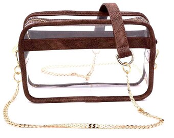 Clear Box Bag - Mahogany- Clear Purse- Stadium Bag- Gameday- Bag Policy- Lucite- Clear Handbags- Clear Bag -Clear Bag Policy -Travel Bag
